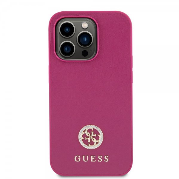 Guess iPhone 15 Pro Deksel Metal Logo Strass Metallic Rosa
