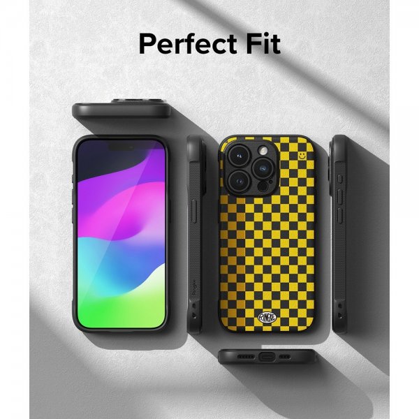 Ringke iPhone 15 Pro Deksel Onyx Design Checkerboard Yellow