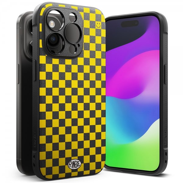 Ringke iPhone 15 Pro Deksel Onyx Design Checkerboard Yellow
