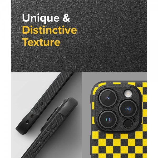 Ringke iPhone 15 Pro Deksel Onyx Design Checkerboard Yellow