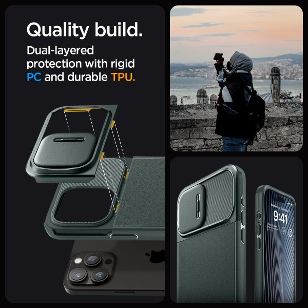 Spigen iPhone 15 Pro Deksel Optik Armor MagFit Abyss Green
