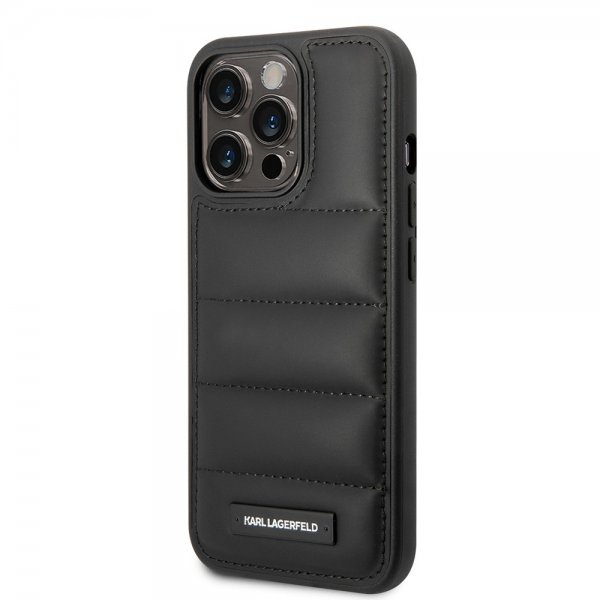 Karl Lagerfeld iPhone 15 Pro Deksel Quilted Nylon Puffy Case Logo Plate Svart