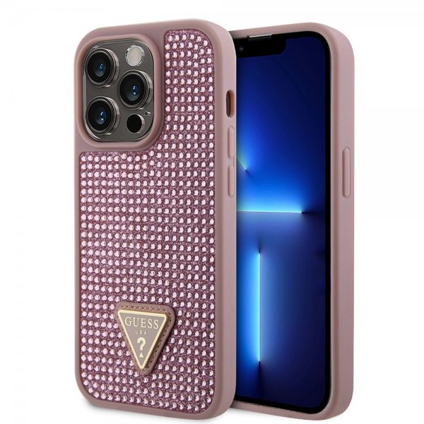 Guess iPhone 15 Pro Deksel Rhinestone Rosa