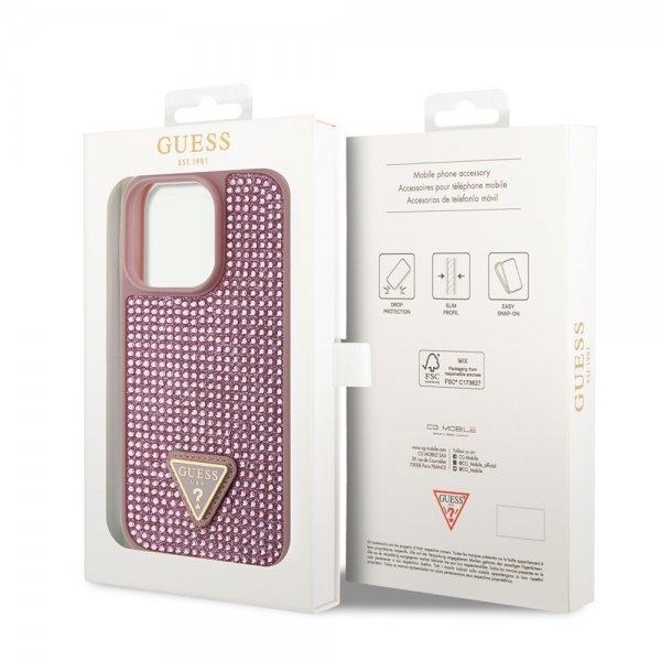 Guess iPhone 15 Pro Deksel Rhinestone Rosa