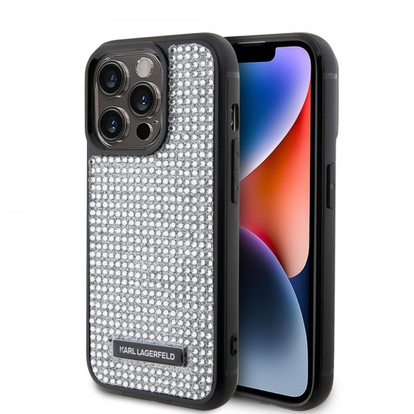 Karl Lagerfeld iPhone 15 Pro Deksel Rhinestone Sølv