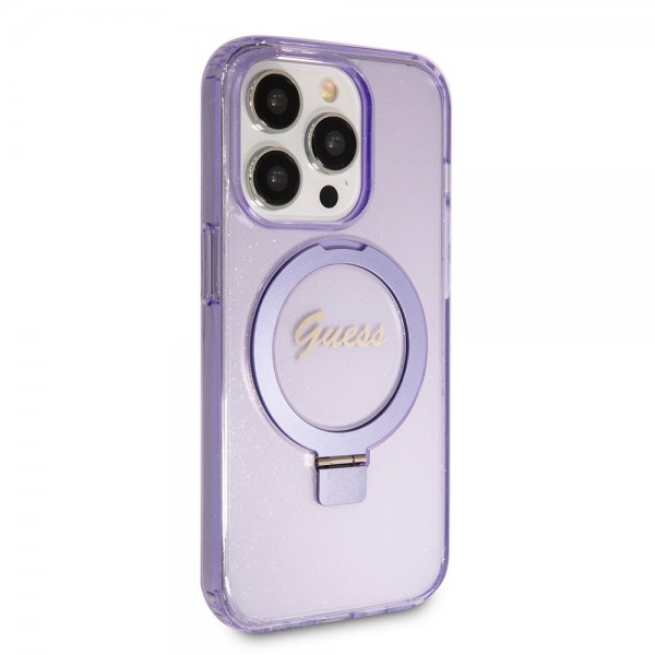 Guess iPhone 15 Pro Max Deksel Ring Stand Glitter MagSafe Lilla