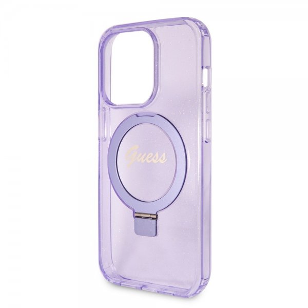 Guess iPhone 15 Pro Max Deksel Ring Stand Glitter MagSafe Lilla