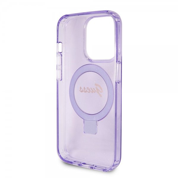 Guess iPhone 15 Pro Max Deksel Ring Stand Glitter MagSafe Lilla