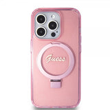 Guess iPhone 15 Pro Deksel Ring Stand Glitter MagSafe Rosa