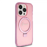Guess iPhone 15 Pro Deksel Ring Stand Glitter MagSafe Rosa