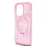 Guess iPhone 15 Pro Deksel Ring Stand Glitter MagSafe Rosa