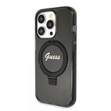 Guess iPhone 15 Pro Deksel Ring Stand Glitter MagSafe Svart