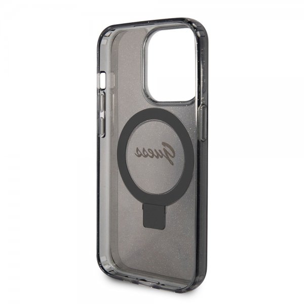 Guess iPhone 15 Pro Deksel Ring Stand Glitter MagSafe Svart