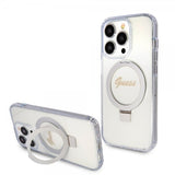 Guess iPhone 15 Pro Deksel Ring Stand Glitter MagSafe Transparent
