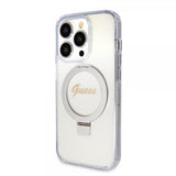 Guess iPhone 15 Pro Deksel Ring Stand Glitter MagSafe Transparent