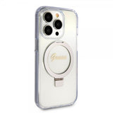 Guess iPhone 15 Pro Deksel Ring Stand Glitter MagSafe Transparent