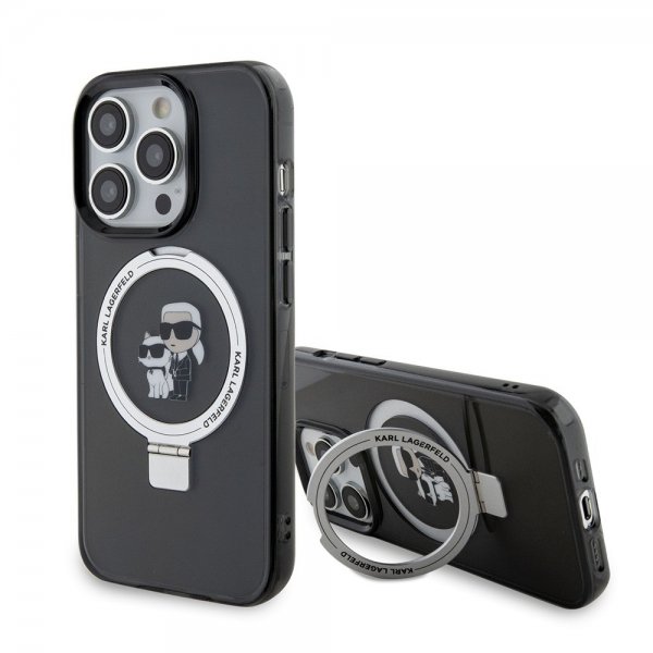 Karl Lagerfeld iPhone 15 Pro Deksel Ring Stand MagSafe Svart