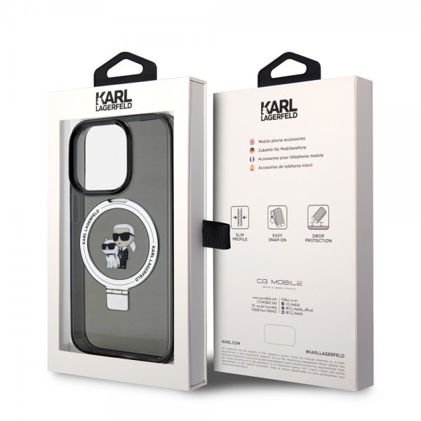 Karl Lagerfeld iPhone 15 Pro Deksel Ring Stand MagSafe Svart