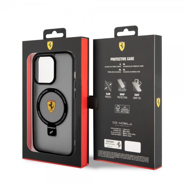 Ferrari iPhone 15 Pro Deksel Ring Stand MagSafe Svart