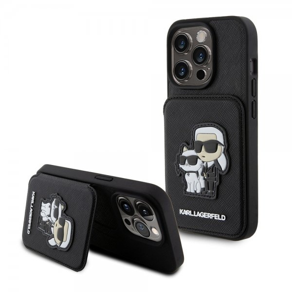 Karl Lagerfeld iPhone 15 Pro Deksel Saffiano Card Slots & Stand Svart