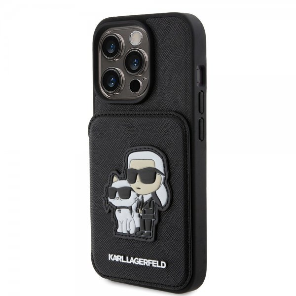 Karl Lagerfeld iPhone 15 Pro Deksel Saffiano Card Slots & Stand Svart