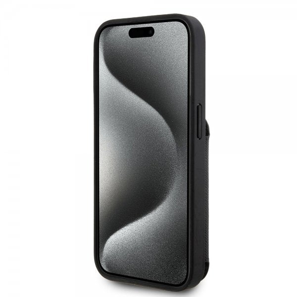 Karl Lagerfeld iPhone 15 Pro Deksel Saffiano Card Slots & Stand Svart