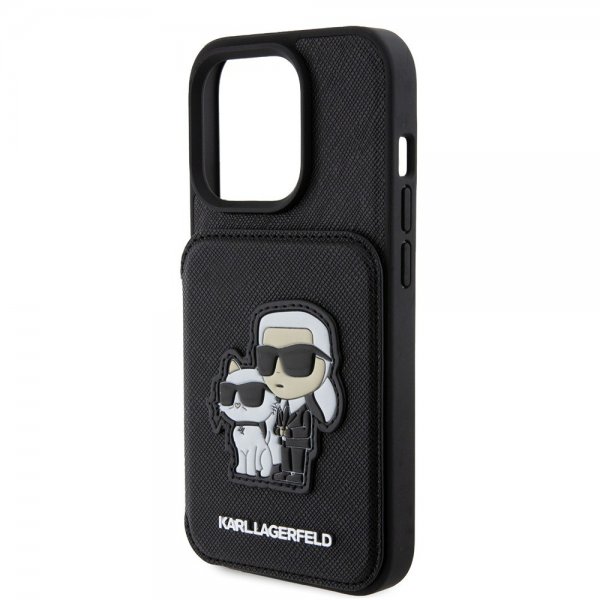 Karl Lagerfeld iPhone 15 Pro Deksel Saffiano Card Slots & Stand Svart