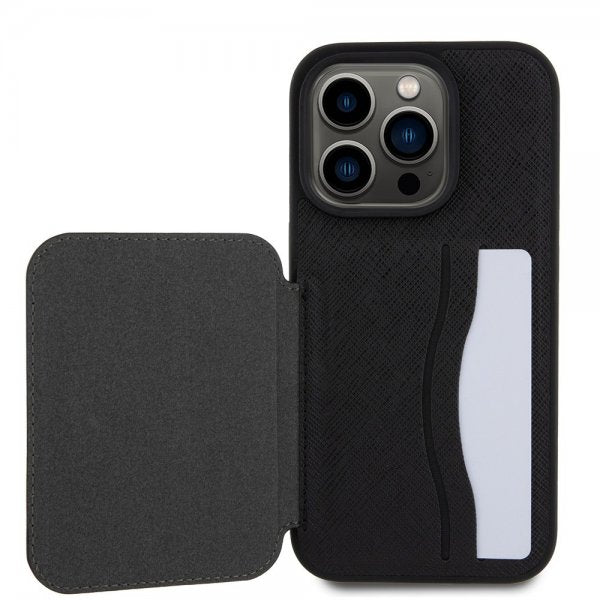 Karl Lagerfeld iPhone 15 Pro Deksel Saffiano Card Slots & Stand Svart