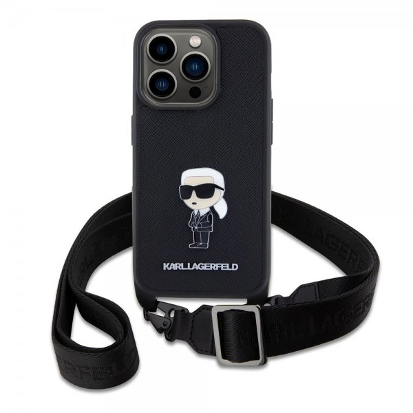 Karl Lagerfeld iPhone 15 Pro Deksel Saffiano Crossbody Svart