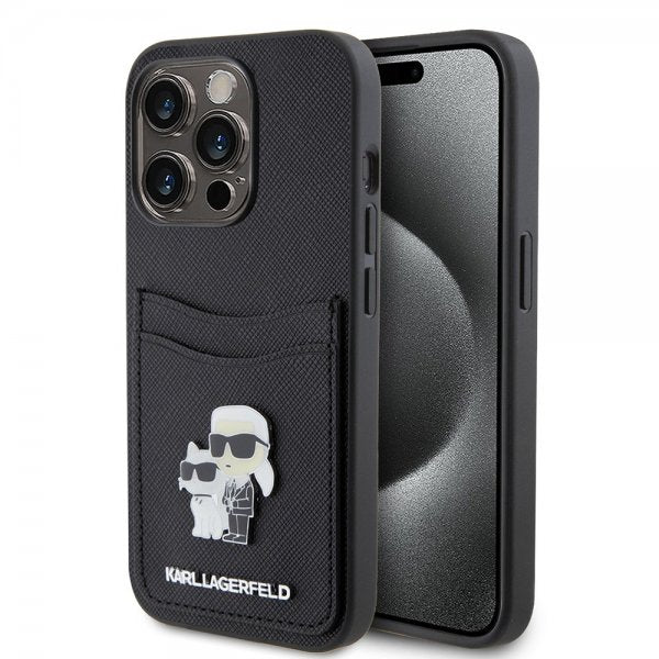 Karl Lagerfeld iPhone 15 Pro Deksel Saffiano Double Cardslot Svart