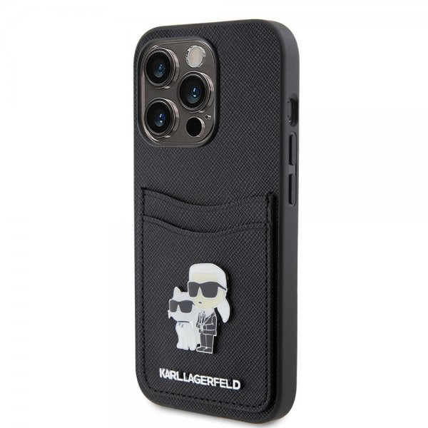 Karl Lagerfeld iPhone 15 Pro Deksel Saffiano Double Cardslot Svart