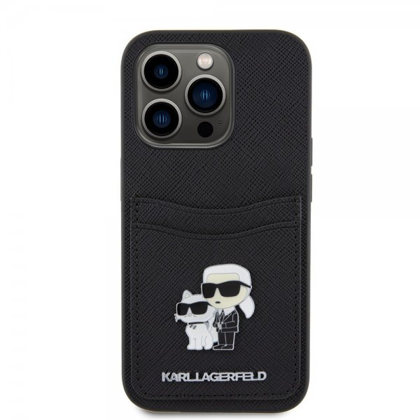 Karl Lagerfeld iPhone 15 Pro Deksel Saffiano Double Cardslot Svart