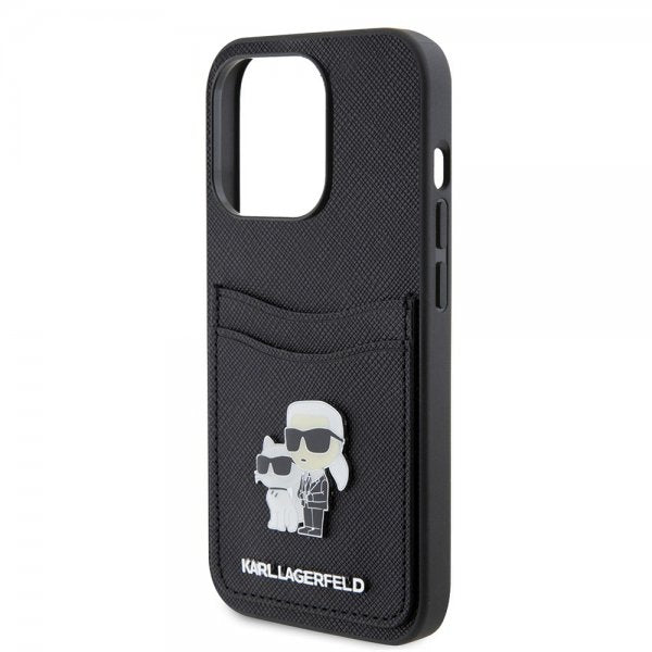 Karl Lagerfeld iPhone 15 Pro Deksel Saffiano Double Cardslot Svart