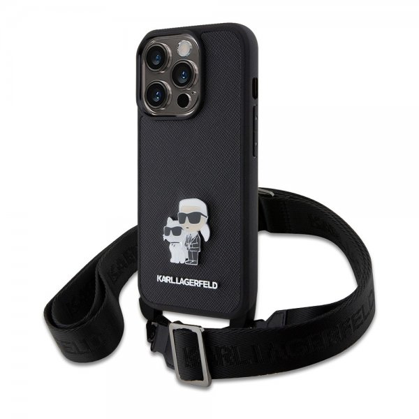Karl Lagerfeld iPhone 15 Pro Deksel Saffiano Karl & Choupette Crossbody Svart