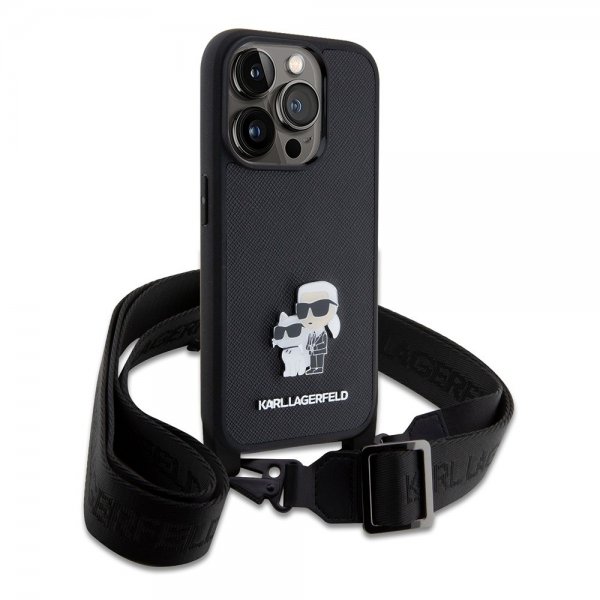 Karl Lagerfeld iPhone 15 Pro Deksel Saffiano Karl & Choupette Crossbody Svart