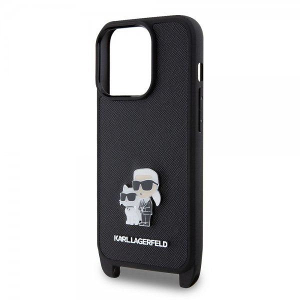 Karl Lagerfeld iPhone 15 Pro Deksel Saffiano Karl & Choupette Crossbody Svart
