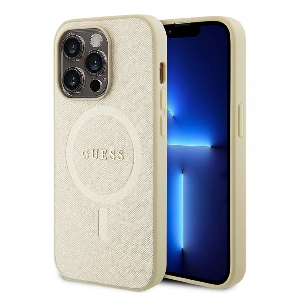 Guess iPhone 15 Pro Deksel Saffiano MagSafe Beige