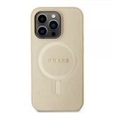 Guess iPhone 15 Pro Deksel Saffiano MagSafe Beige