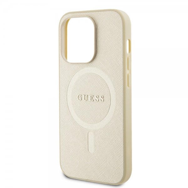 Guess iPhone 15 Pro Deksel Saffiano MagSafe Beige