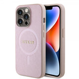 Guess iPhone 15 Pro Deksel Saffiano MagSafe Rosa