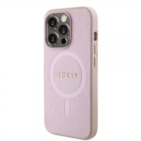 Guess iPhone 15 Pro Deksel Saffiano MagSafe Rosa