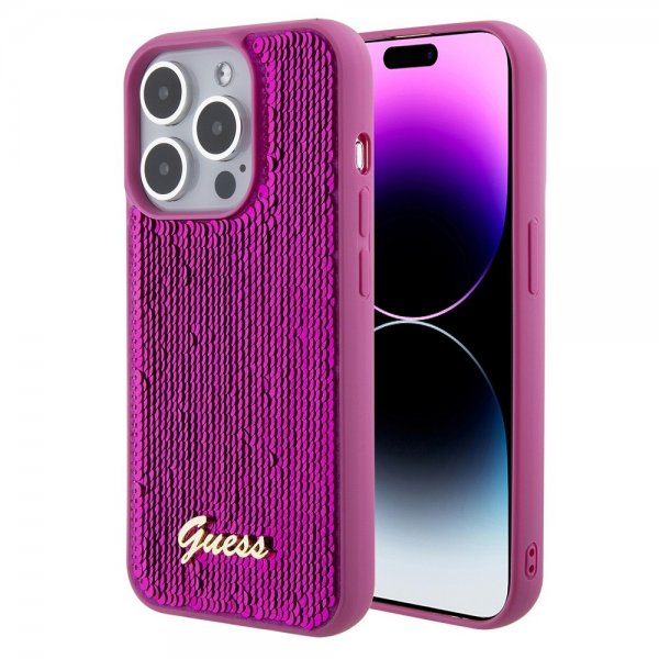 Guess iPhone 15 Pro Deksel Sequin Fuschia