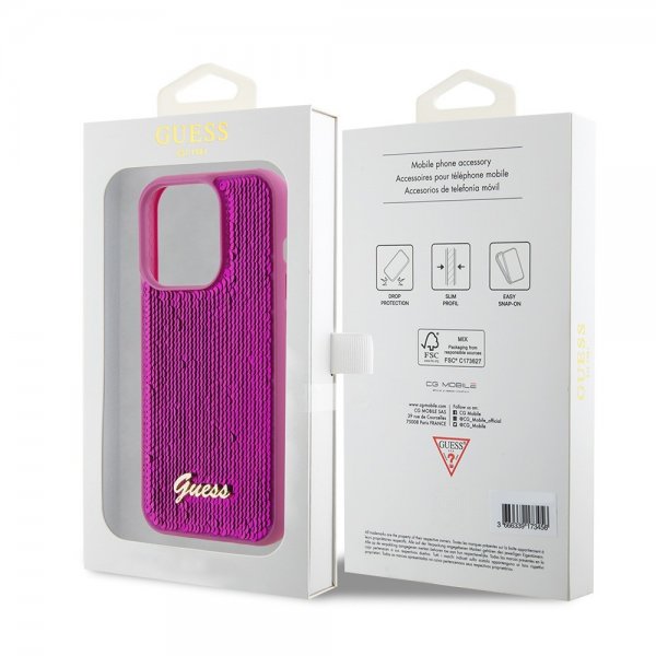 Guess iPhone 15 Pro Deksel Sequin Fuschia
