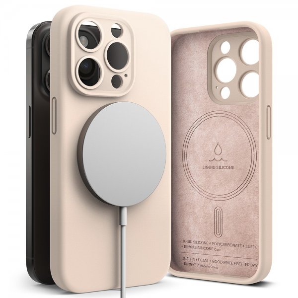 Ringke iPhone 15 Pro Deksel Silicone Magnetic Pink Sand