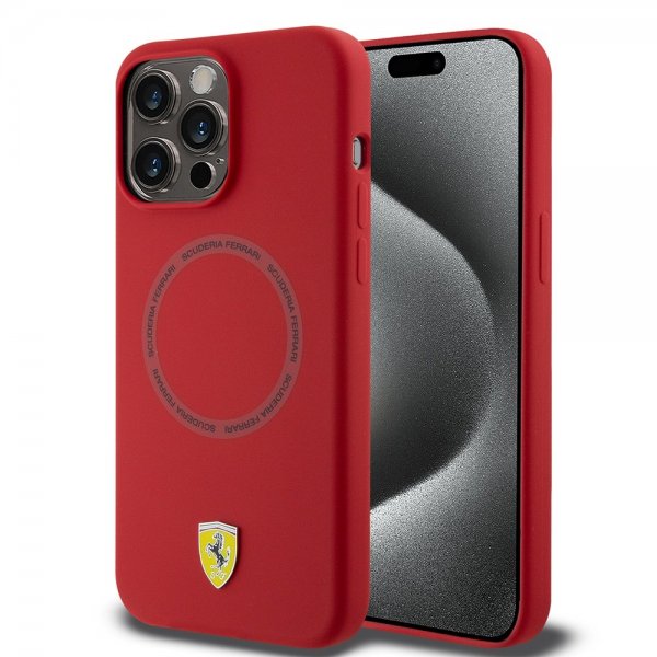 Ferrari iPhone 15 Pro Deksel Silicone MagSafe Rød