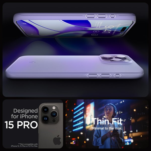 Spigen iPhone 15 Pro Deksel Thin Fit Iris Purple