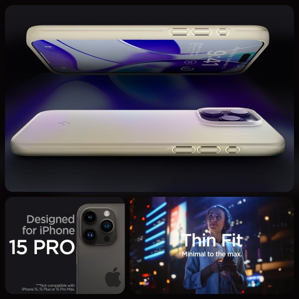Spigen iPhone 15 Pro Deksel Thin Fit Mute Beige