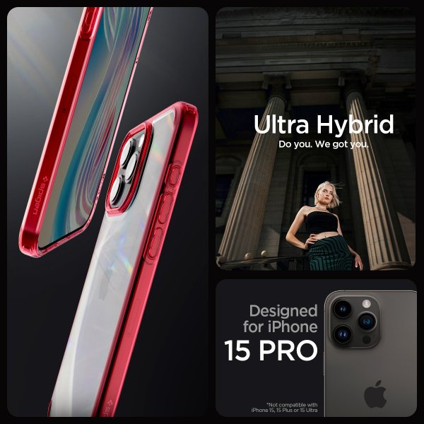 Spigen iPhone 15 Pro Deksel Ultra Hybrid Deep Red