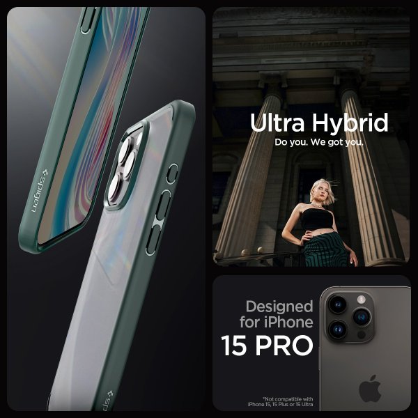 Spigen iPhone 15 Pro Deksel Ultra Hybrid Frost Green