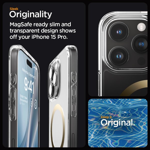 Spigen iPhone 15 Pro Deksel Ultra Hybrid MagFit Gull